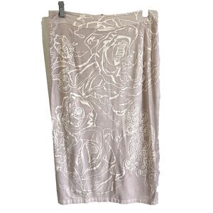 Elisa Cavaletti Women's Beige Floral Print Linen Midi Pencil Skirt Sz S Italy